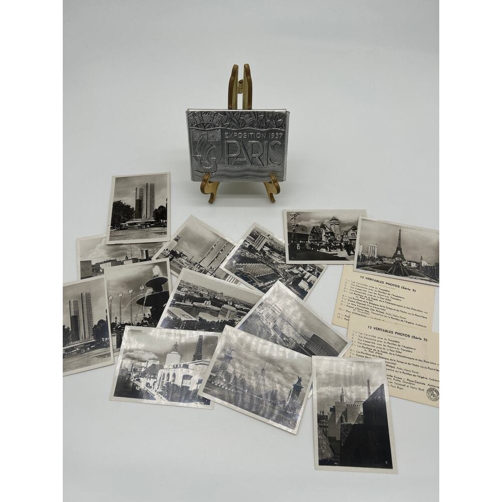 Vintage 1937 Paris Exposition Photo Set Embossed Paper Case Eiffel Tower France